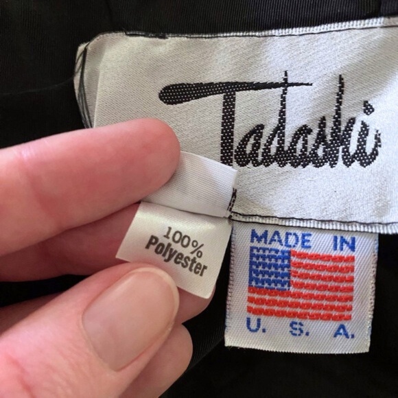 Vintage Tadashi Polka Dot Strapless Rosette Black Dress 8 - Picture 13 of 14